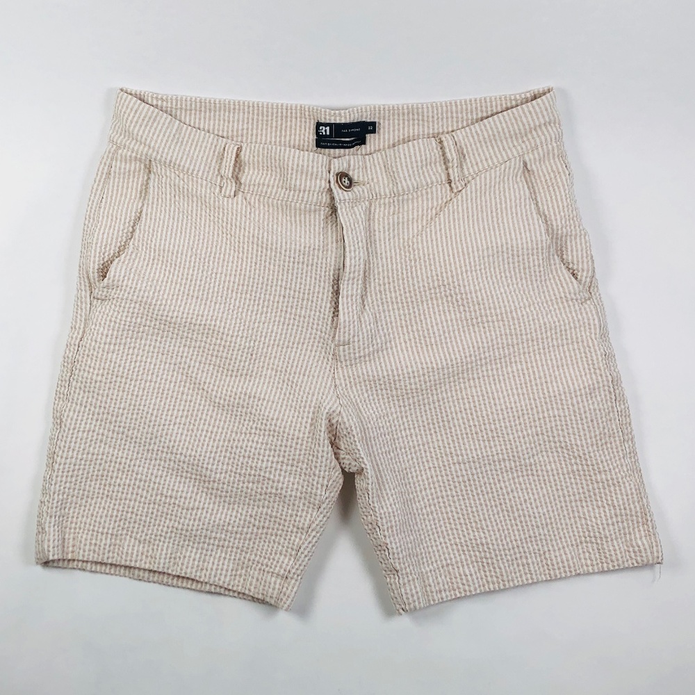 Le 31 Men's Seersucker Shorts, Ecru & White, Size 32
